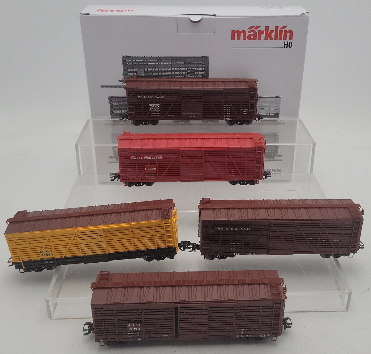 Marklin 45655 HO Scale 5-Car Stock Car Set - SP. RI, MKT, GN & ATSF LN/Box