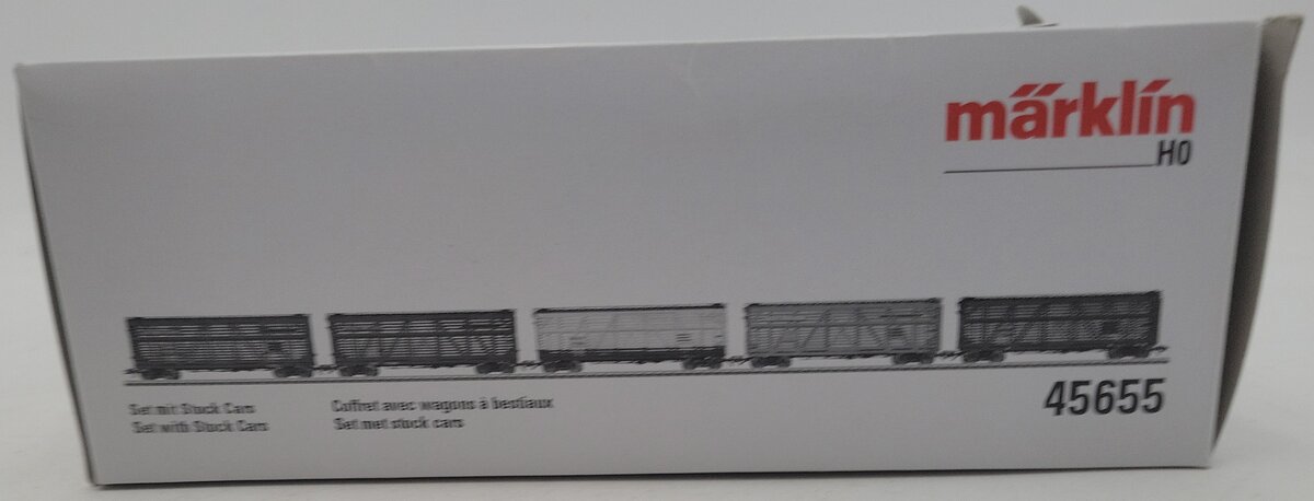 Marklin 45655 HO Scale 5-Car Stock Car Set - SP. RI, MKT, GN & ATSF LN/Box