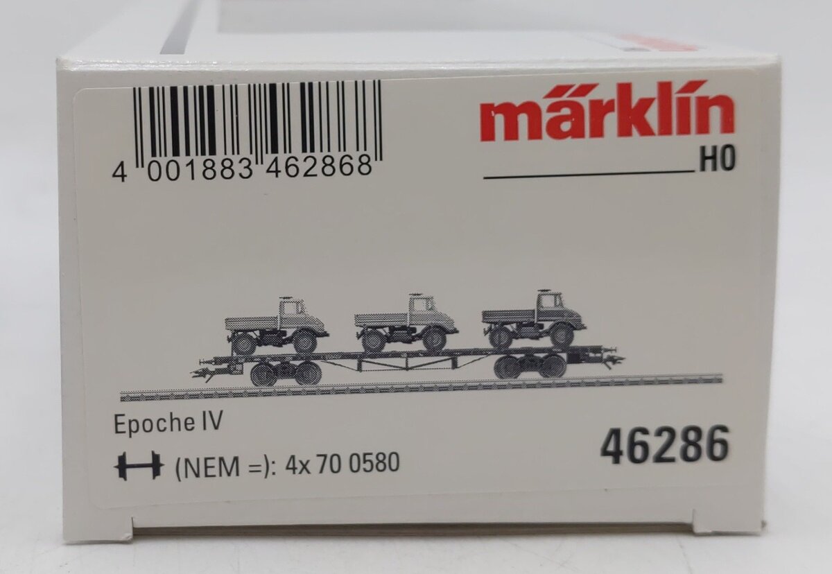 Marklin 46286 HO Scale Flatcar with 3 Vehicles EX/Box