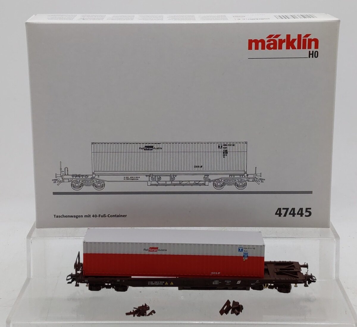 Marklin 47445 HO Scale OBB Depressed Flatcar w/ 40 ft. Container EX/Box