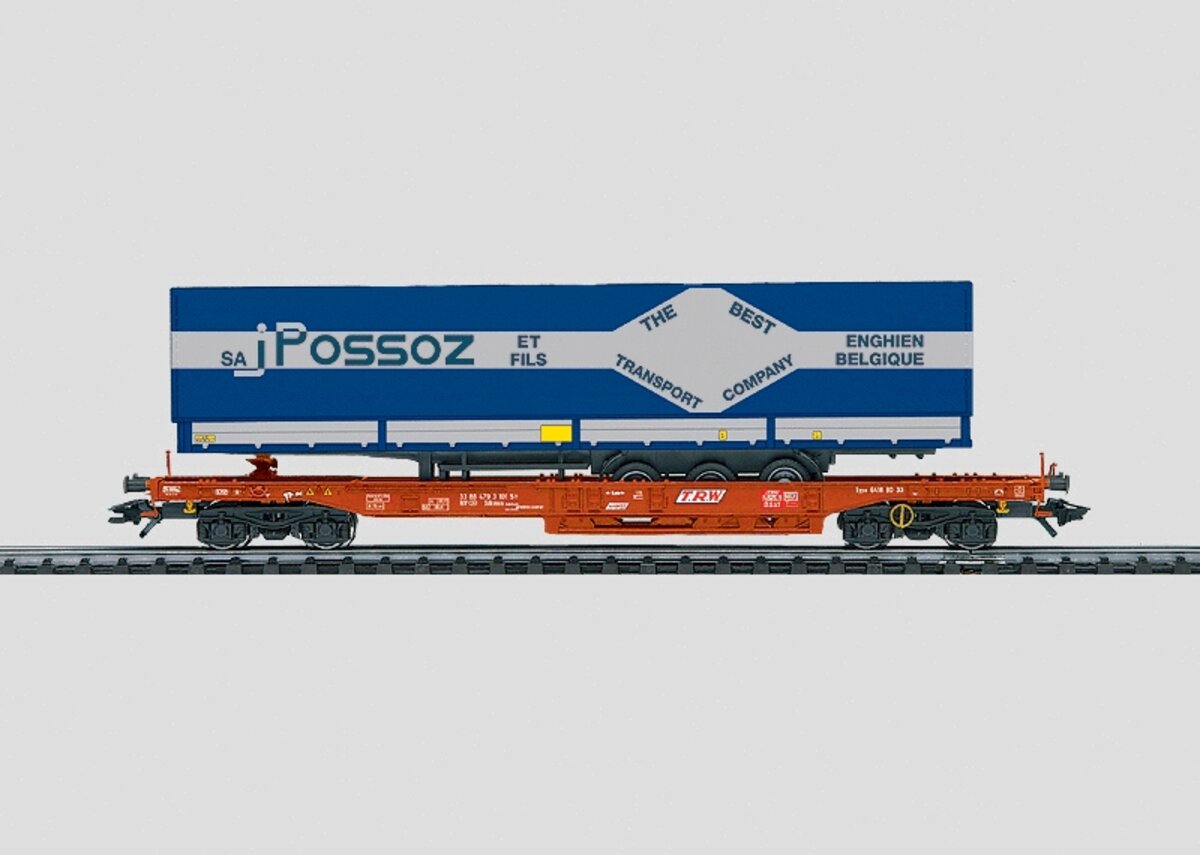 Marklin 47446 HO Scale Depressed Well Flatcar w/ Truck Trailer Load LN/Box