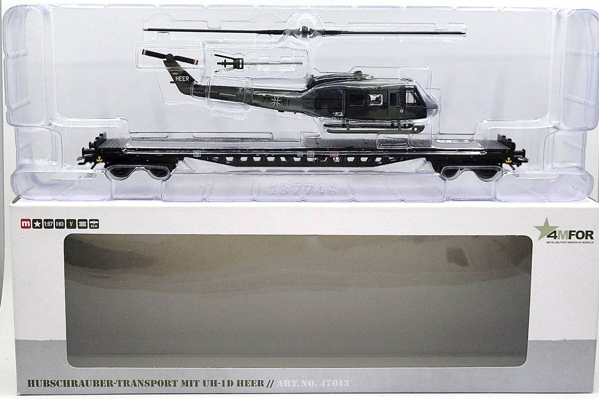 Marklin 47013 HO Scale DB Flatcar with UH-1D Helicopter NIB