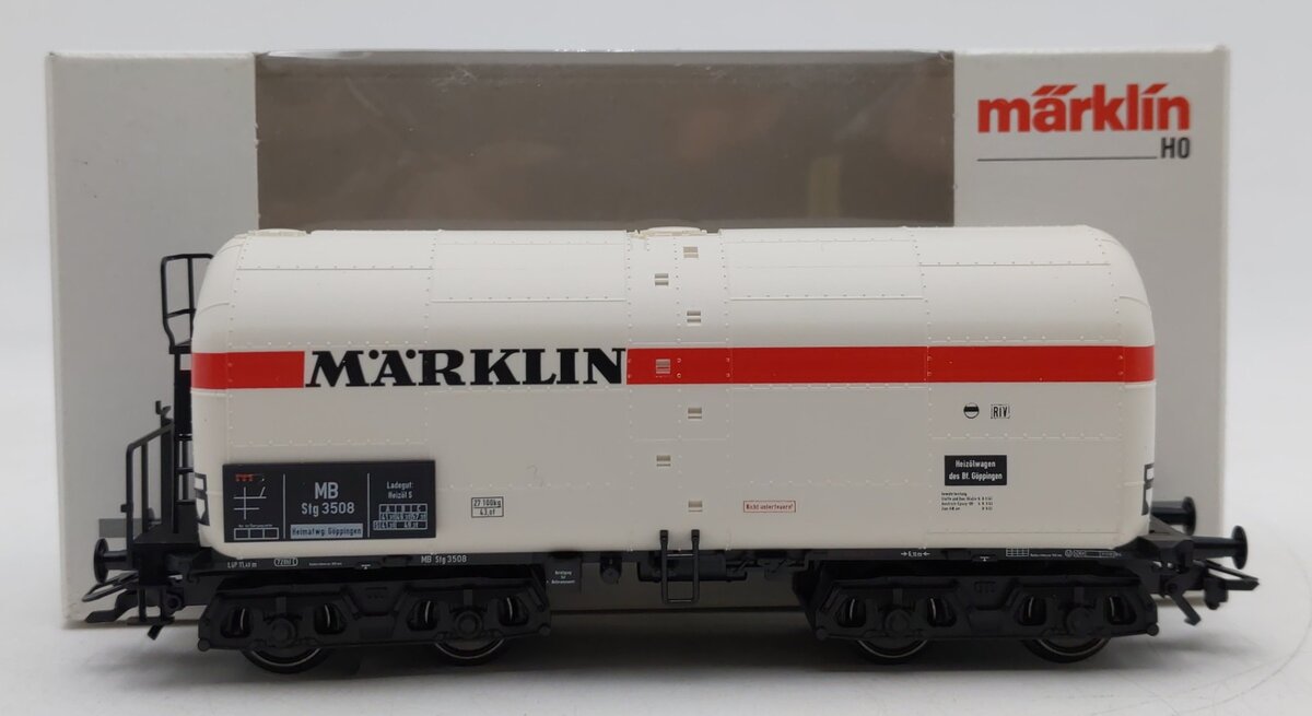 Marklin 47910 HO Scale White Oil Tank Car w/Red Stripe EX/Box