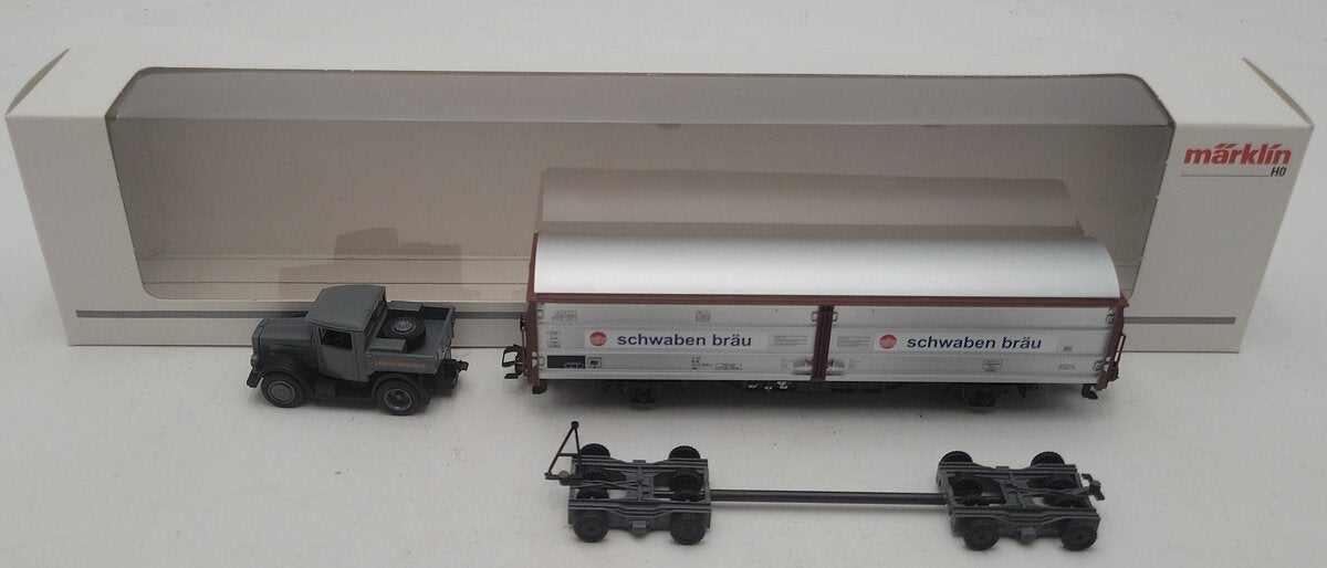 Marklin 46819 HO Sliding Wall Boxcar with a Kaelble and a Culemeyer Trailer LN/Box