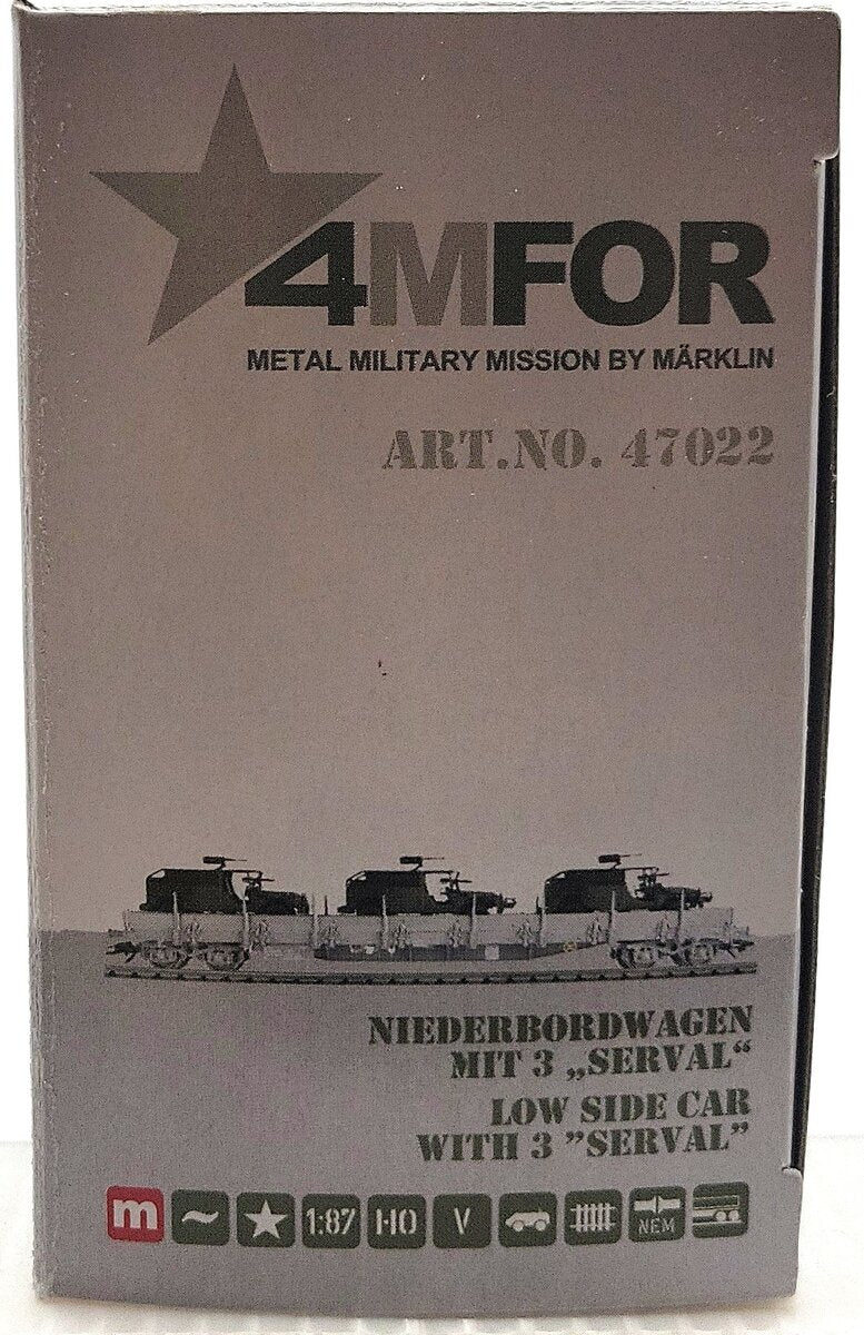 Marklin 47022 Ho Scale SBB Low Side Car w/ 3 "Serval" LN/Box