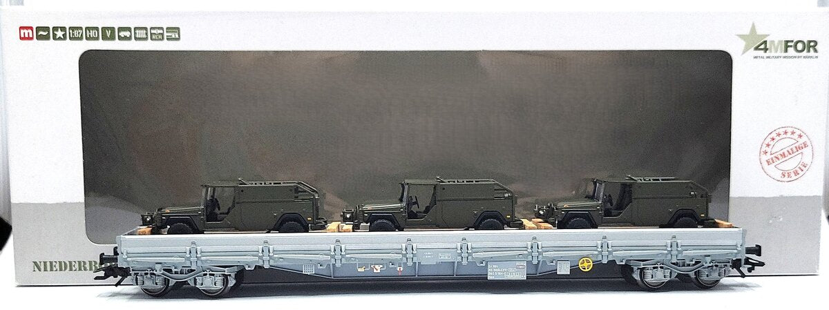 Marklin 47022 Ho Scale SBB Low Side Car w/ 3 "Serval" LN/Box