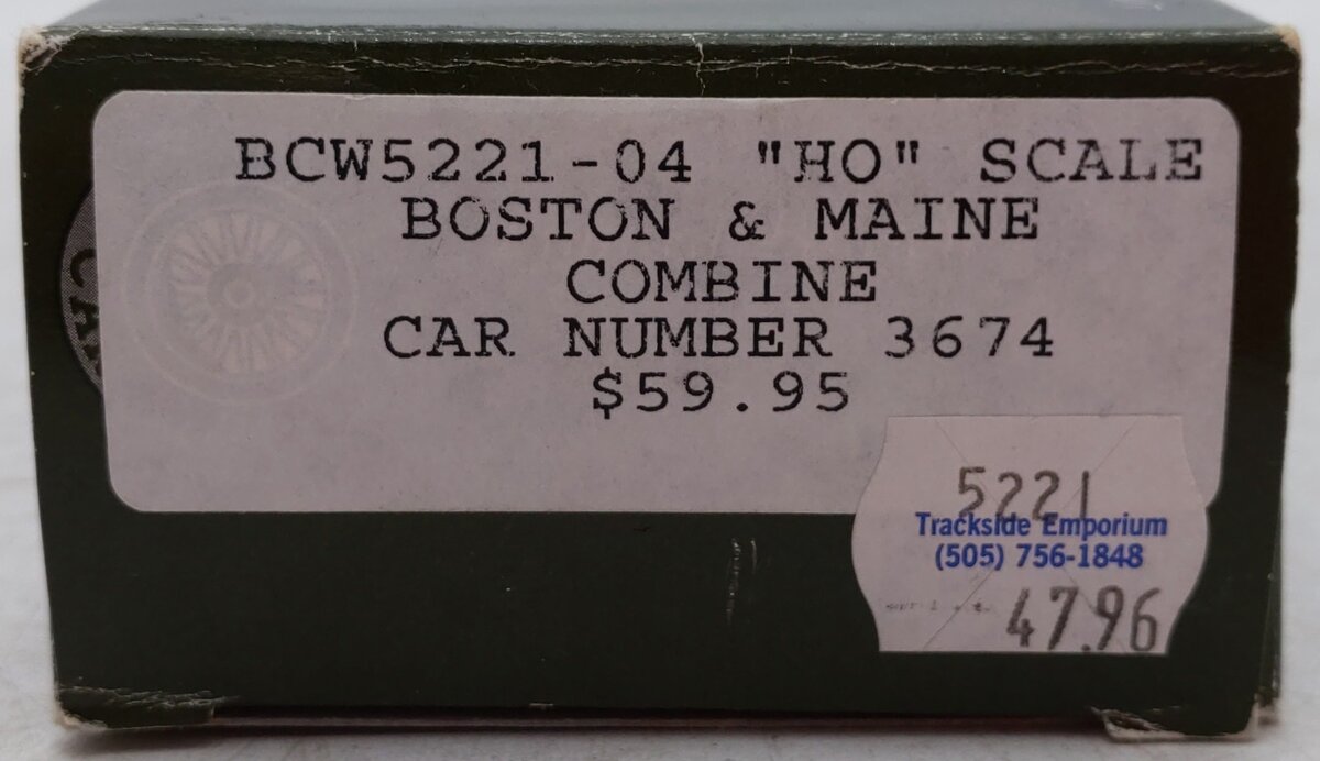 The Bethlehem Car Works BCW5221-04 HO Boston & Maine Combine Passenger Car #3674 EX/Box