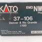 Kato 37-106 HO Scale D&RGW EMD Diesel Switcher #100 EX/Box