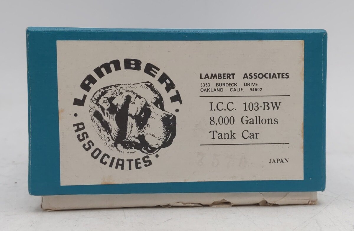 Lambert 7570 BRASS HO ICC 103-BW 8,000 Gallon Tank Car - Unpainted LN/Box