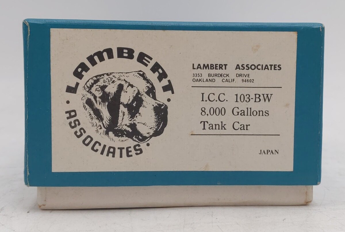 Lambert BRASS HO I.C.C. 103-BW 8,000 Gallon Tank Car - Unpainted EX/Box