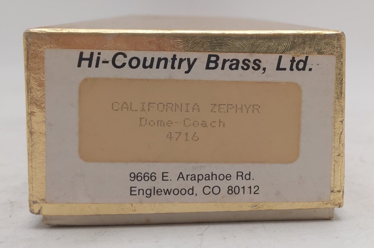 Hi-Country Brass 4716 HO BRASS Plated California Zephyr Dome Coach EX/Box