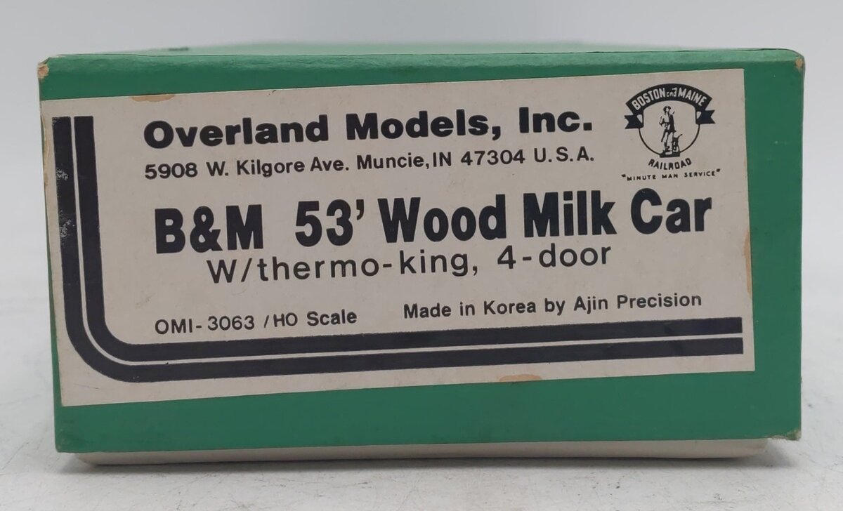 Overland 3063 HO Scale BRASS B&M 53' Wood Milk Car w/ 4 Door - Unpainted EX/Box