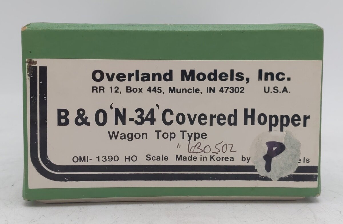 Overland 1390 HO Scale BRASS B&O 'N-34' Covered Hopper #630502 - Painted/Box