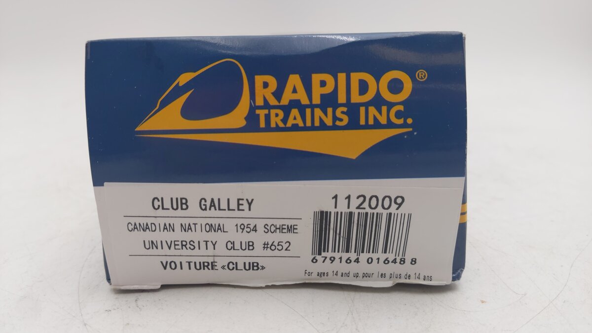 Rapido Trains 112009 HO Canadian National Club Galley Passenger Car #652 EX/Box