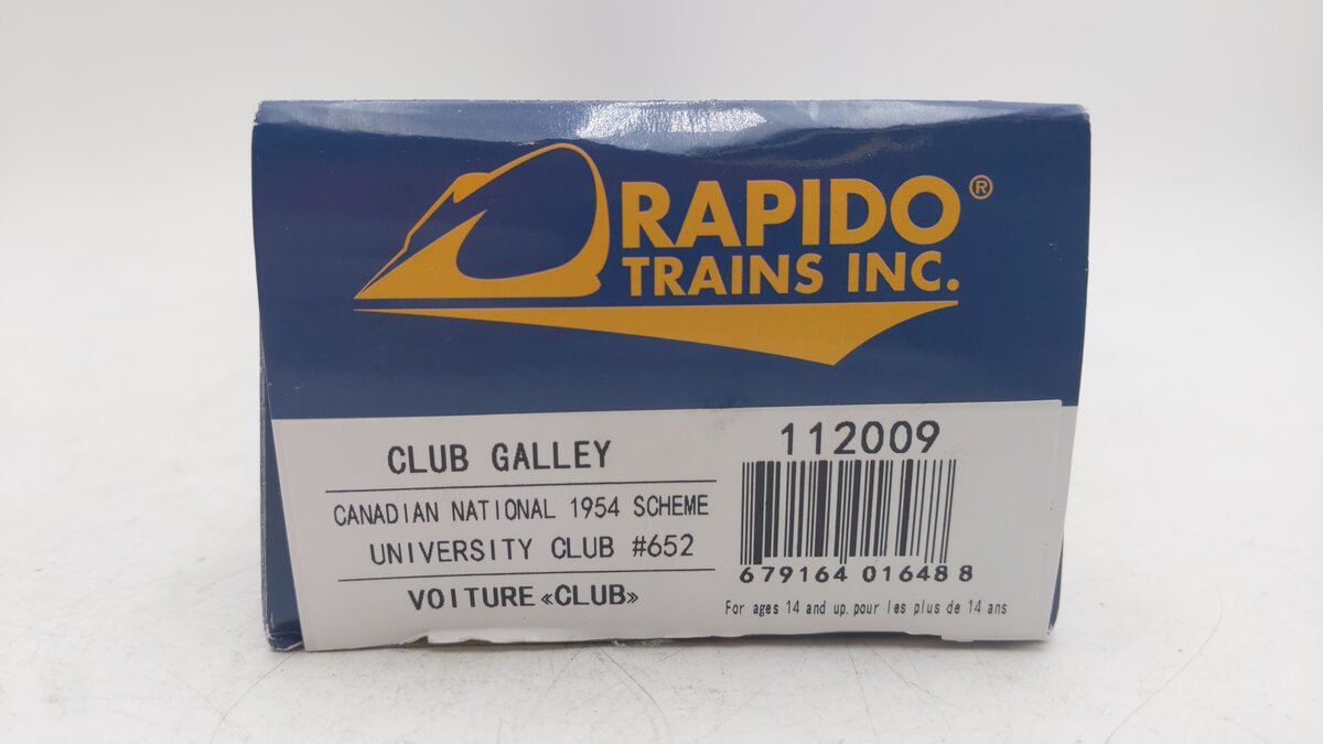 Rapido Trains 112009 HO Canadian National Club Galley Passenger Car #652 EX/Box