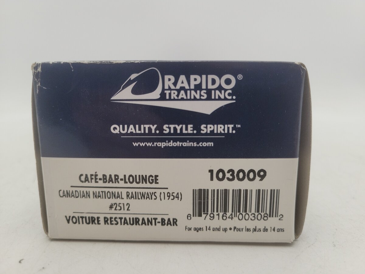Rapido Trains 103009 HO Canadian National Cafe-Bar-Lounge #2512 EX/Box