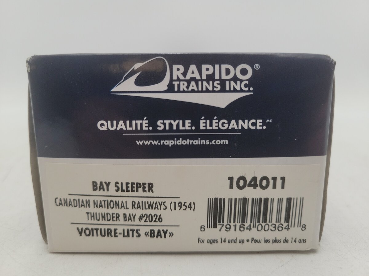Rapido Trains 104011 HO Canadian National 'Thunder Bay' Sleeper Car #2026 EX/Box