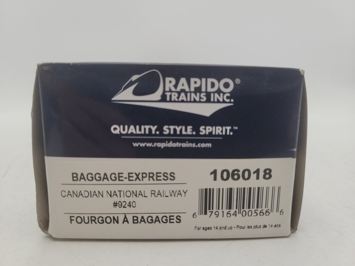 Rapido Trains 106018 HO Canadian National 73' 6" Smooth Side Baggage #9240 EX/Box