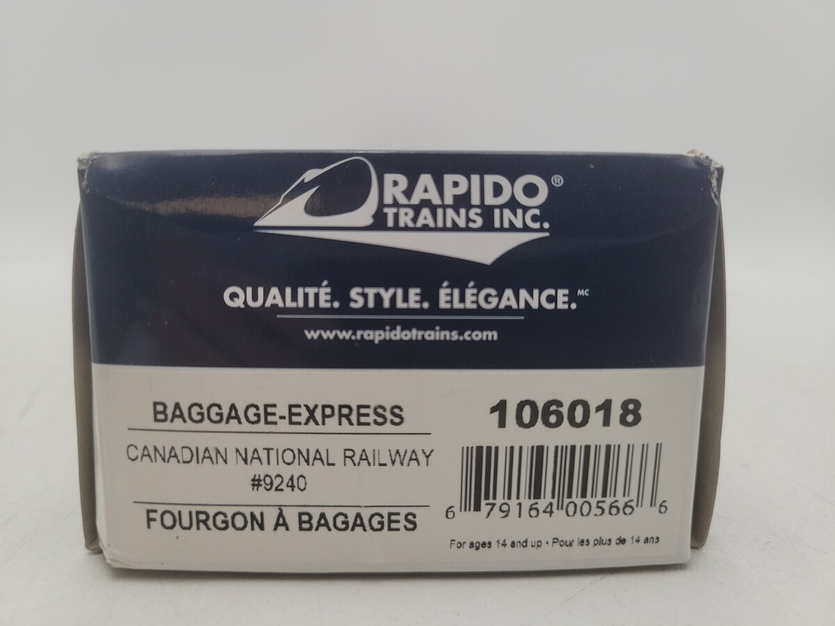 Rapido Trains 106018 HO Canadian National 73' 6" Smooth Side Baggage #9240 EX/Box