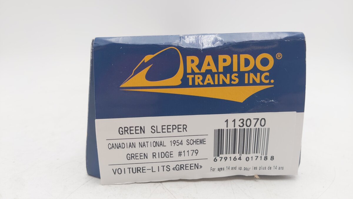 Rapido Trains 113070 HO Canadian National 6-4-6 Sleeper #1179 Green Ridge EX/Box