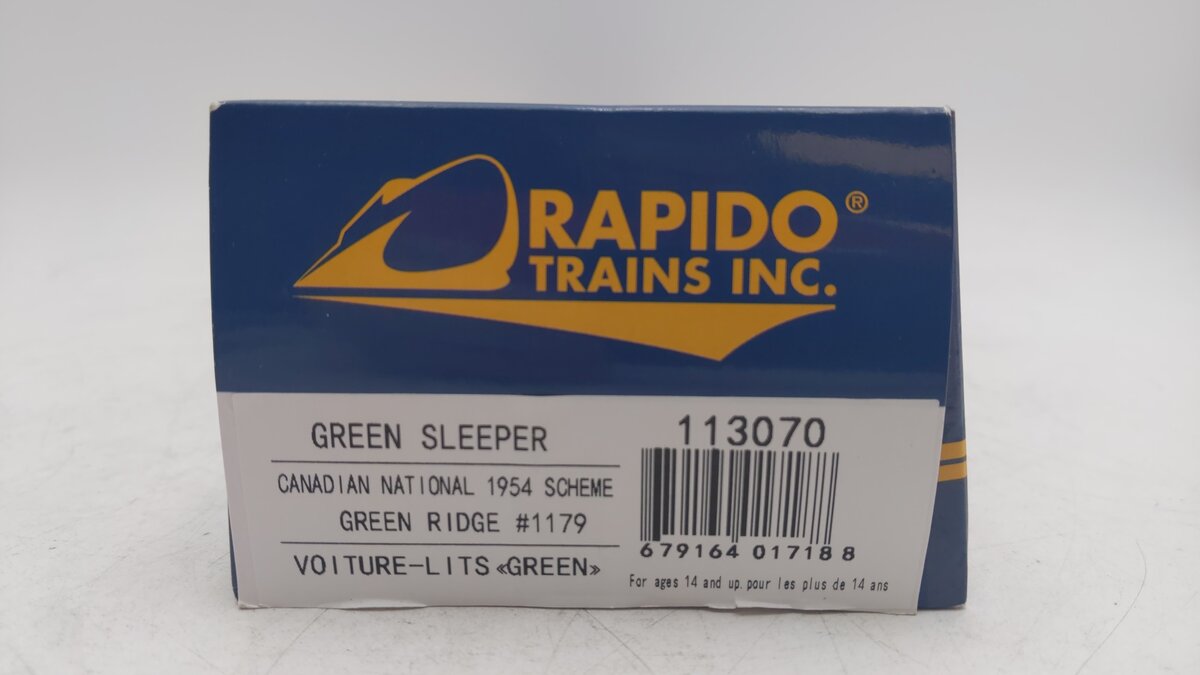 Rapido Trains 113070 HO Canadian National 6-4-6 Sleeper #1179 Green Ridge EX/Box