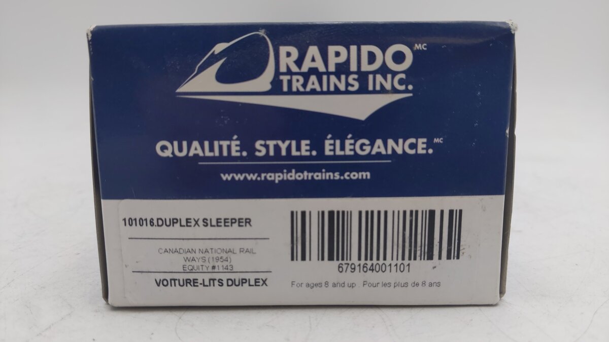Rapido Trains 101016 HO Scale Candian National Railways Duplex Sleeper #1143 EX/Box