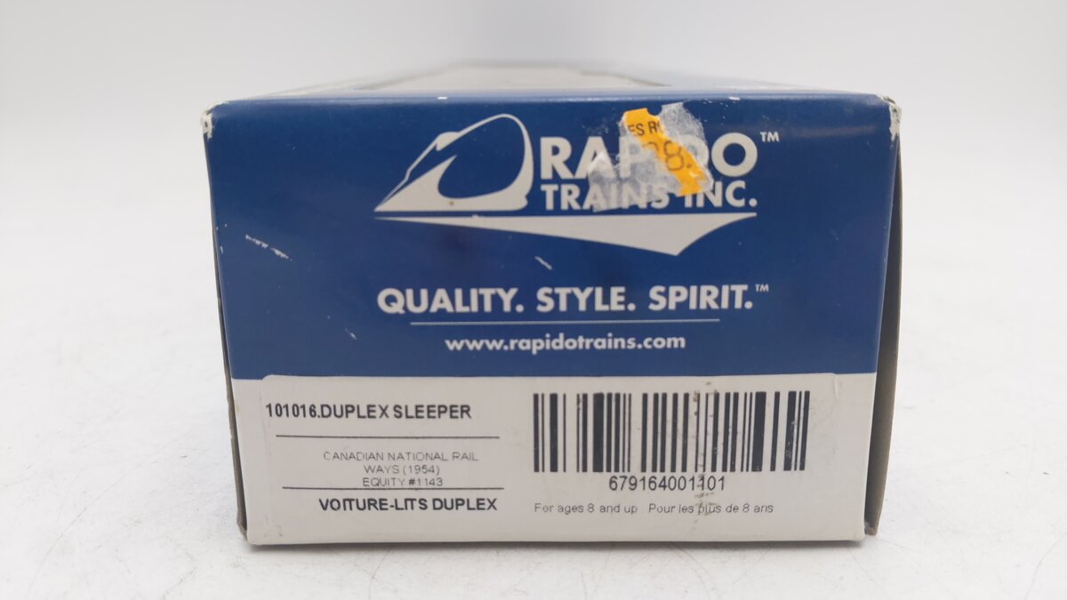 Rapido Trains 101016 HO Scale Candian National Railways Duplex Sleeper #1143 EX/Box