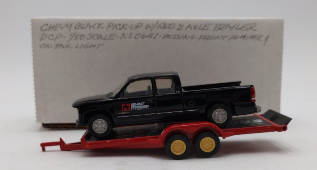 Die Cast Promotions 1:50 Scale Chevy Black Pick-Up W/ Red 2 Axle Trailer No.0641 VG