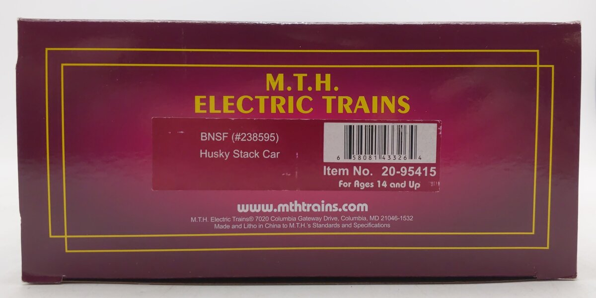 MTH 20-95415 O Gauge BNSF Husky Stack Car w/Container #238595 EX/Box
