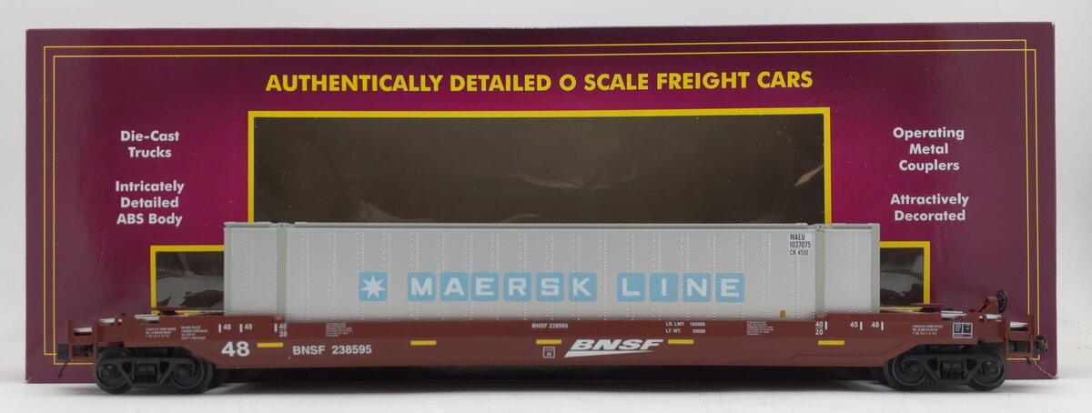MTH 20-95415 O Gauge BNSF Husky Stack Car w/Container #238595 EX/Box