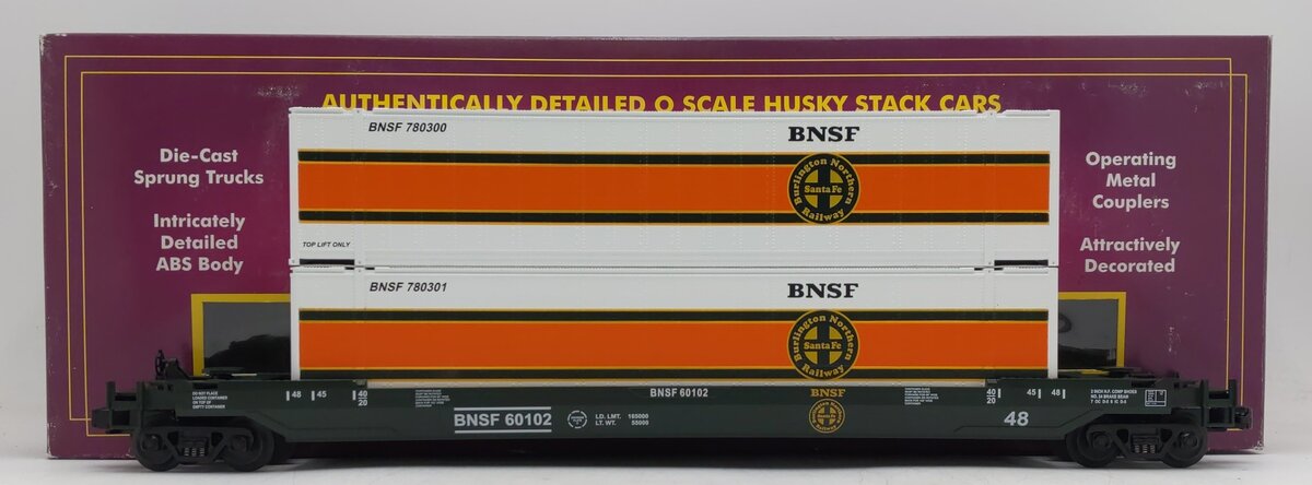 MTH 20-95008 O Gauge BNSF Husky Stack Car #60102 EX/Box
