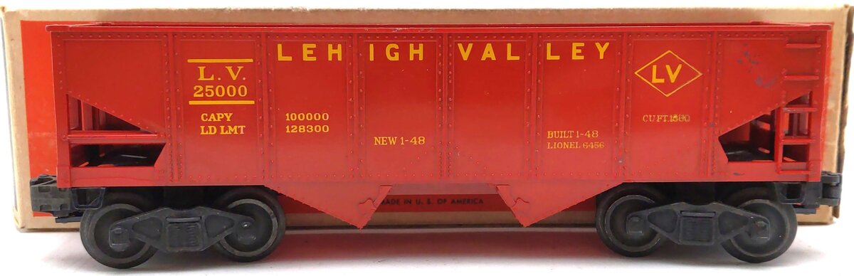 Lionel 6456-75 Vintage O Lehigh Valley Glossy Red Hopper - Very Rare/Box
