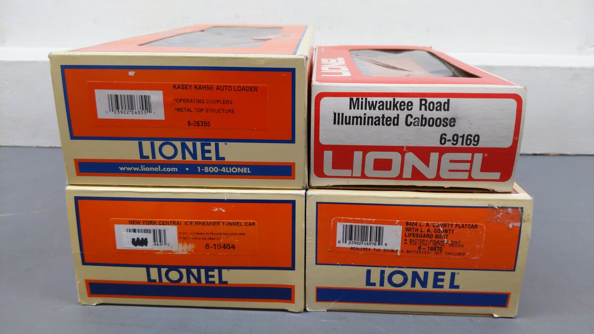 Lionel O Assorted Freight Cars 6424, 32004, 26355, 9169[4] EX/Box