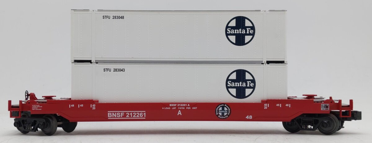MTH 30-7644 O Gauge BNSF Husky-Stack Car with Containers #212261 EX/Box