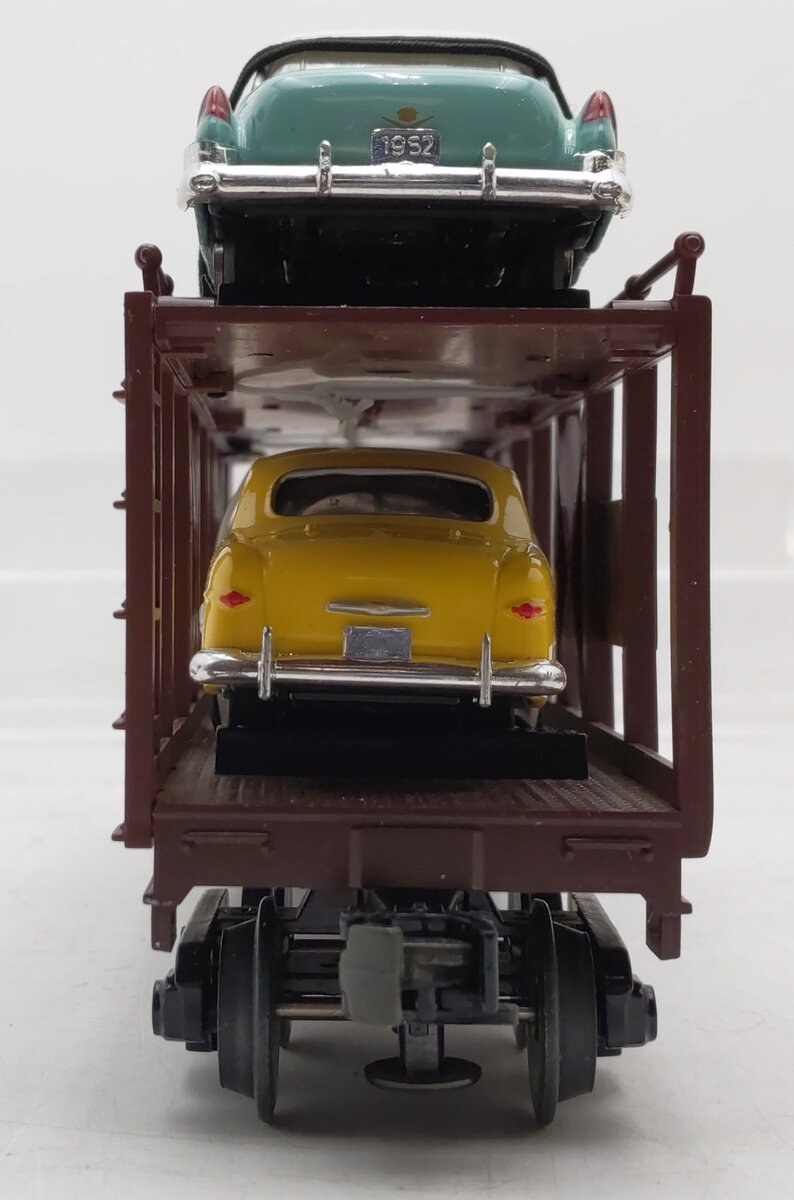 MTH 30-7628 O Gauge Auto Carrier Flatcar with 4 Ertl Cars #4952 VG/Box
