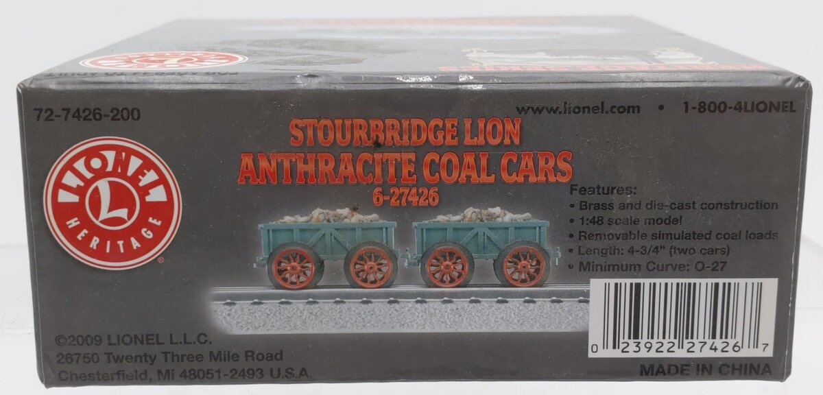 Lionel 6-27426 Stourbridge Lion Anthracite Coal Cars EX/Box