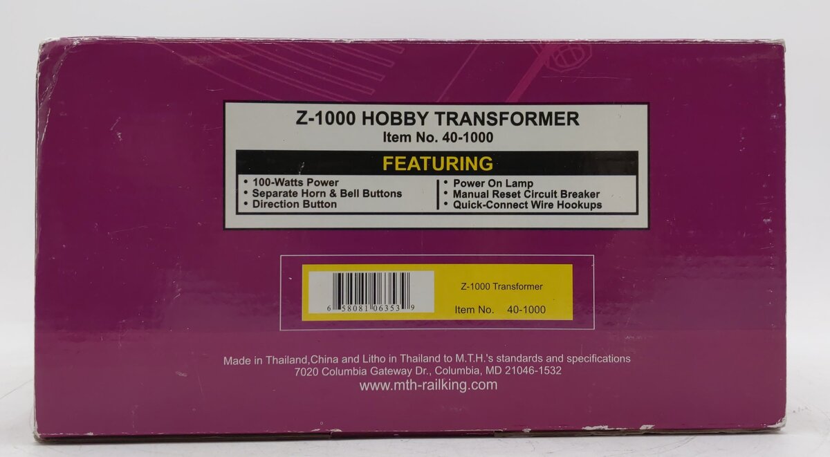 MTH 40-1000 O Z-1000 Hobby Transformer & Controller EX/Box
