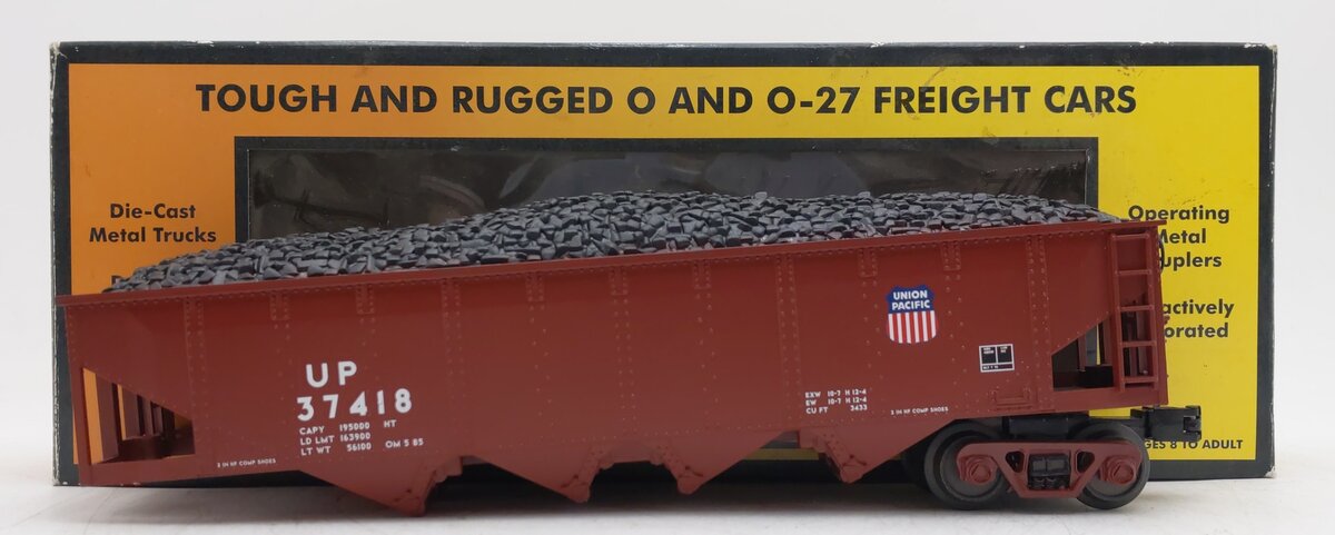 MTH 30-75287 O Gauge Union Pacific 4-Bay Hopper Car w/ Coal Load #37418 VG/Box