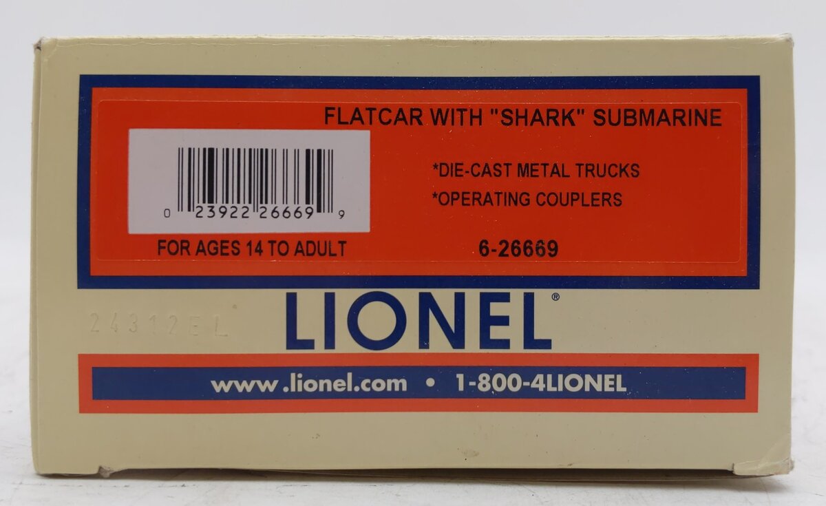 Lionel 6-26669 O US Navy Flatcar With Shark Submarine EX/Box