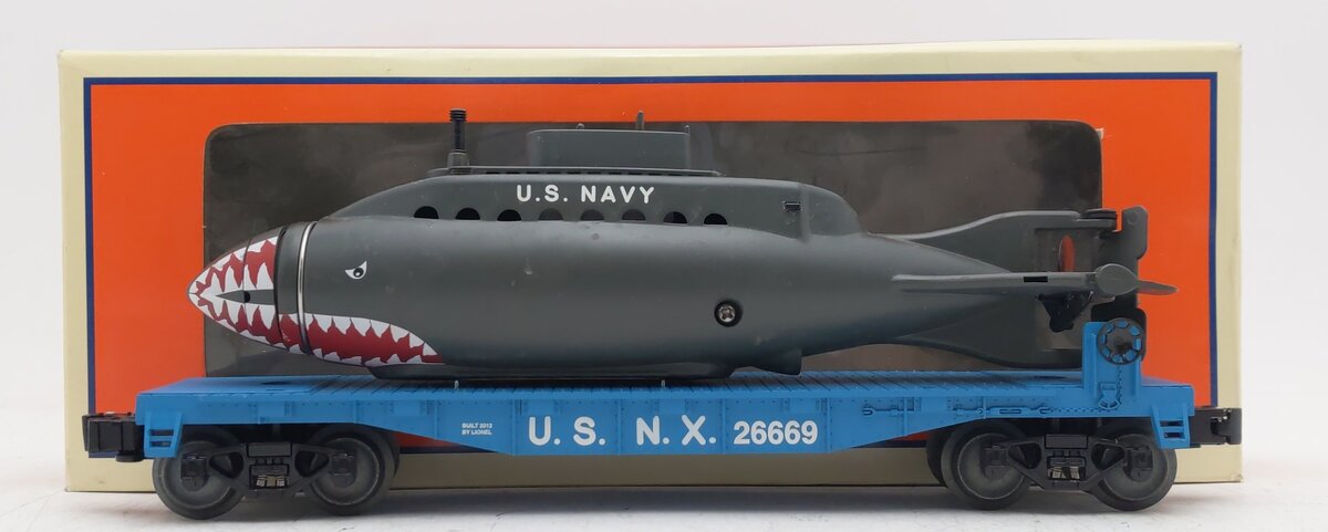 Lionel 6-26669 O US Navy Flatcar With Shark Submarine EX/Box
