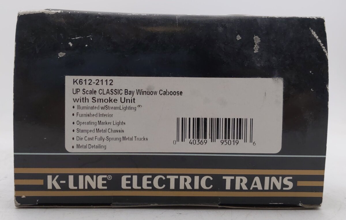 K-Line K612-2112 O Gauge Union Pacific Bay Window Caboose w/ Smoke Unit EX/Box