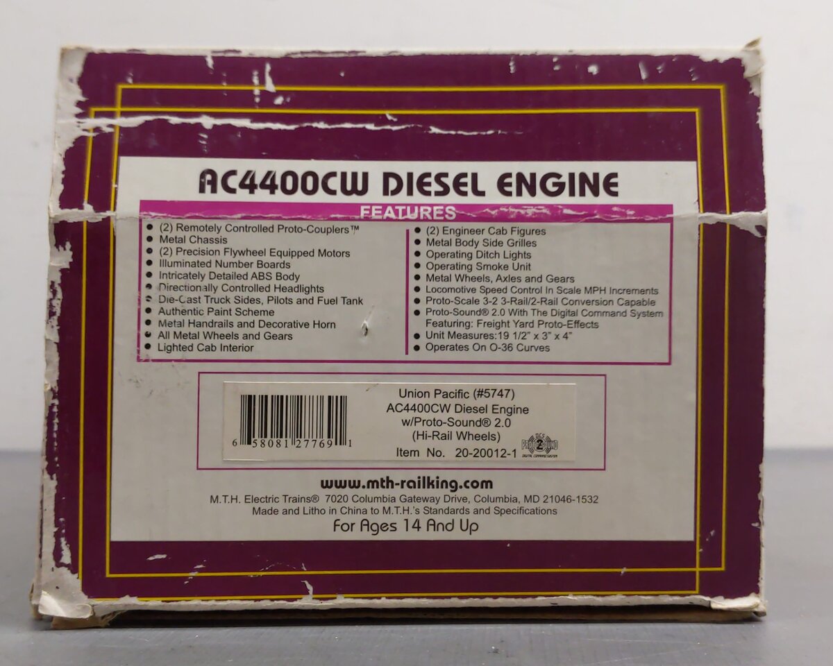 MTH 20-20012-1 O Gauge Union Pacific AC4400cw Diesel Engine w/PS2 #5747 EX/Box