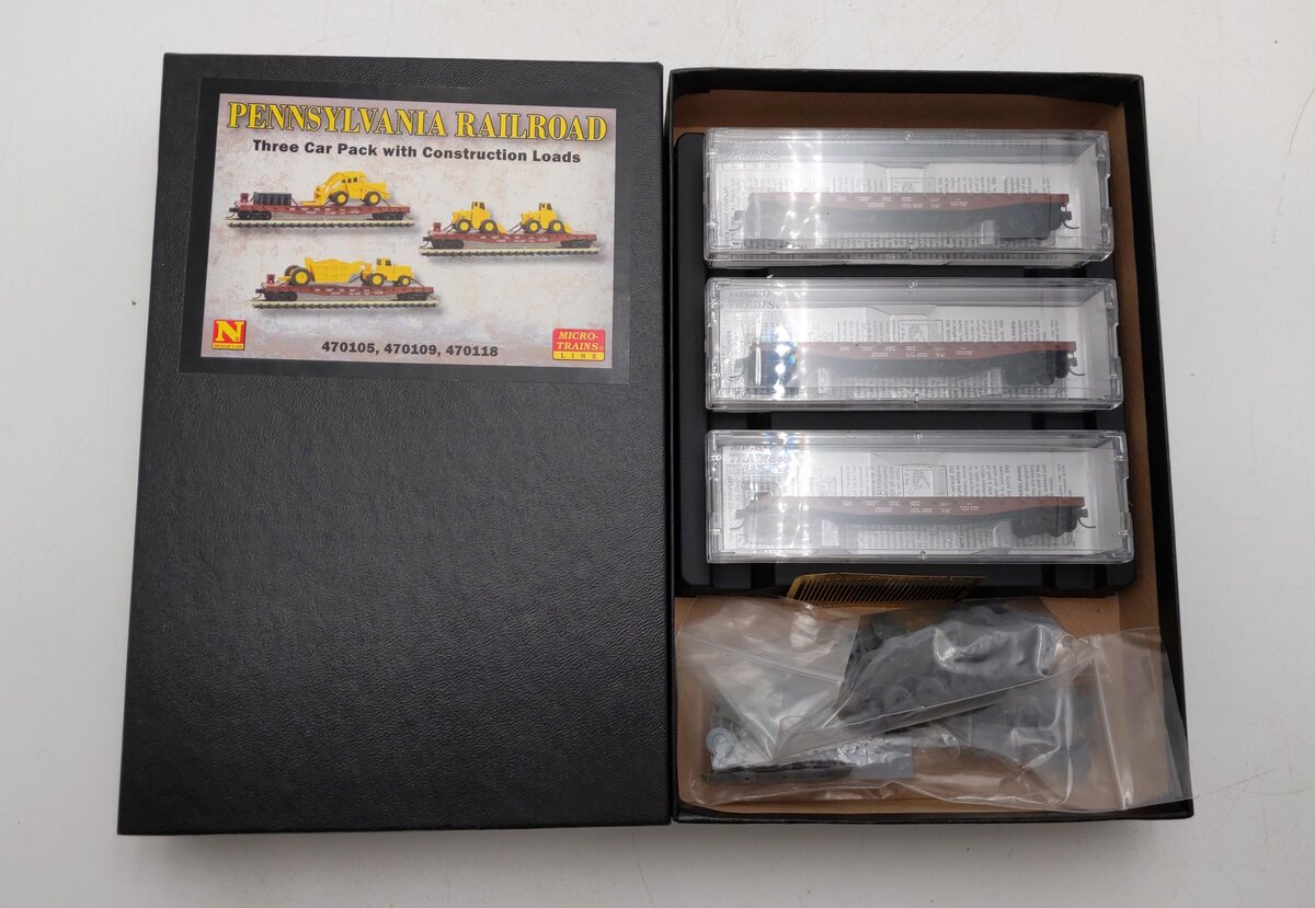 Micro-Trains 99301940 N PRR Flatcar Set w/Construction Equipment (Set of 3) NIB