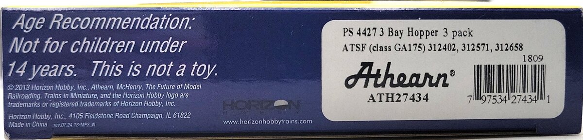 Athearn 27434 N Santa Fe PS 4427 Covered Hoppers: 312402, 312571, 312658 [3 pck] NIB