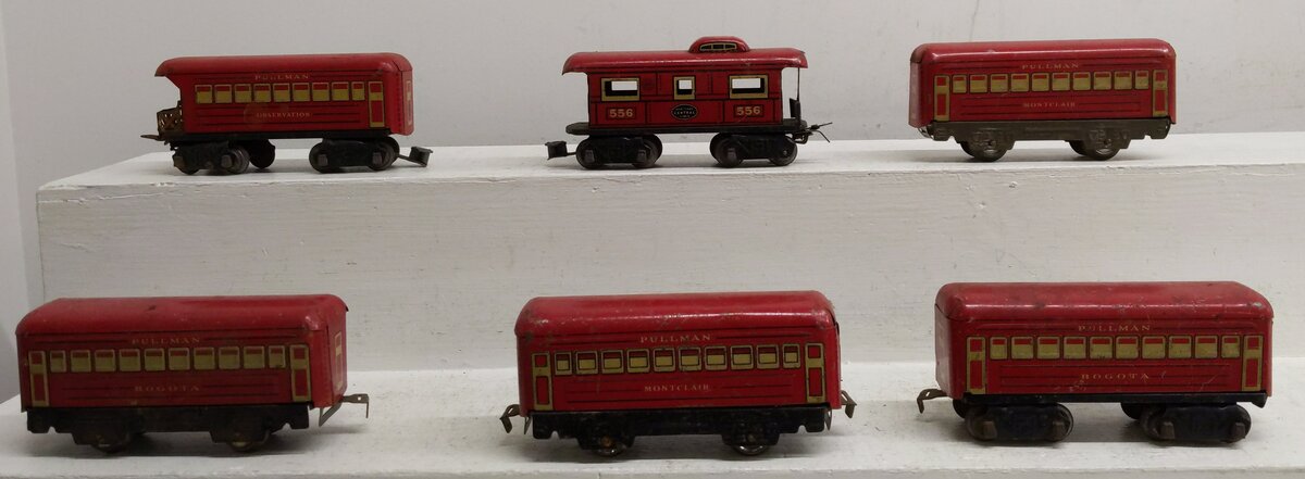 Marx Vintage O Tinplate Pullman Cars & Caboose: 558, 556 [6] VG