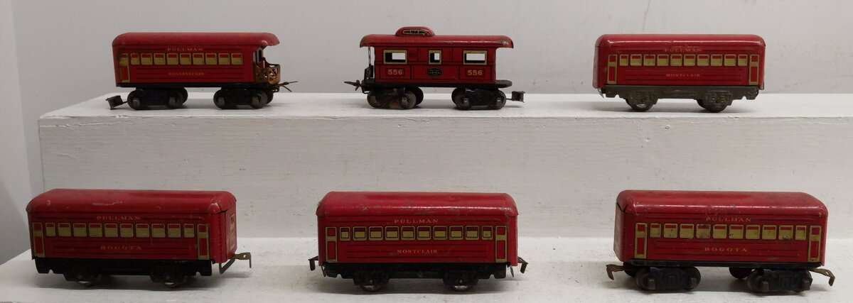 Marx Vintage O Tinplate Pullman Cars & Caboose: 558, 556 [6] VG