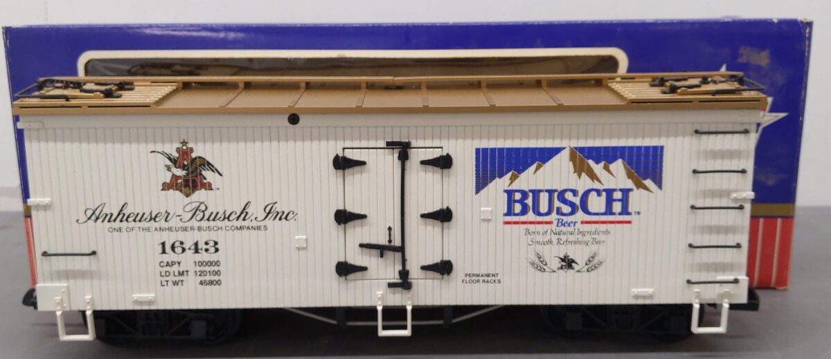 USA Trains R-1643 G Scale Busch Beer Refrigerator Car #1643 EX/Box