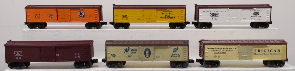 Lionel O Assorted Freight Cars 5705, 5722, 5703, 5731, 5714, 5721[6] EX/Box