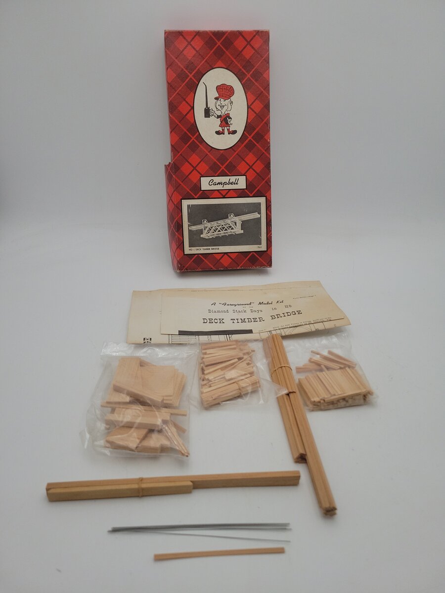 Campbell Scale Models 761 HO Scale 50' Deck Timber Bridge Laser Cut Wood Kit LN/Box