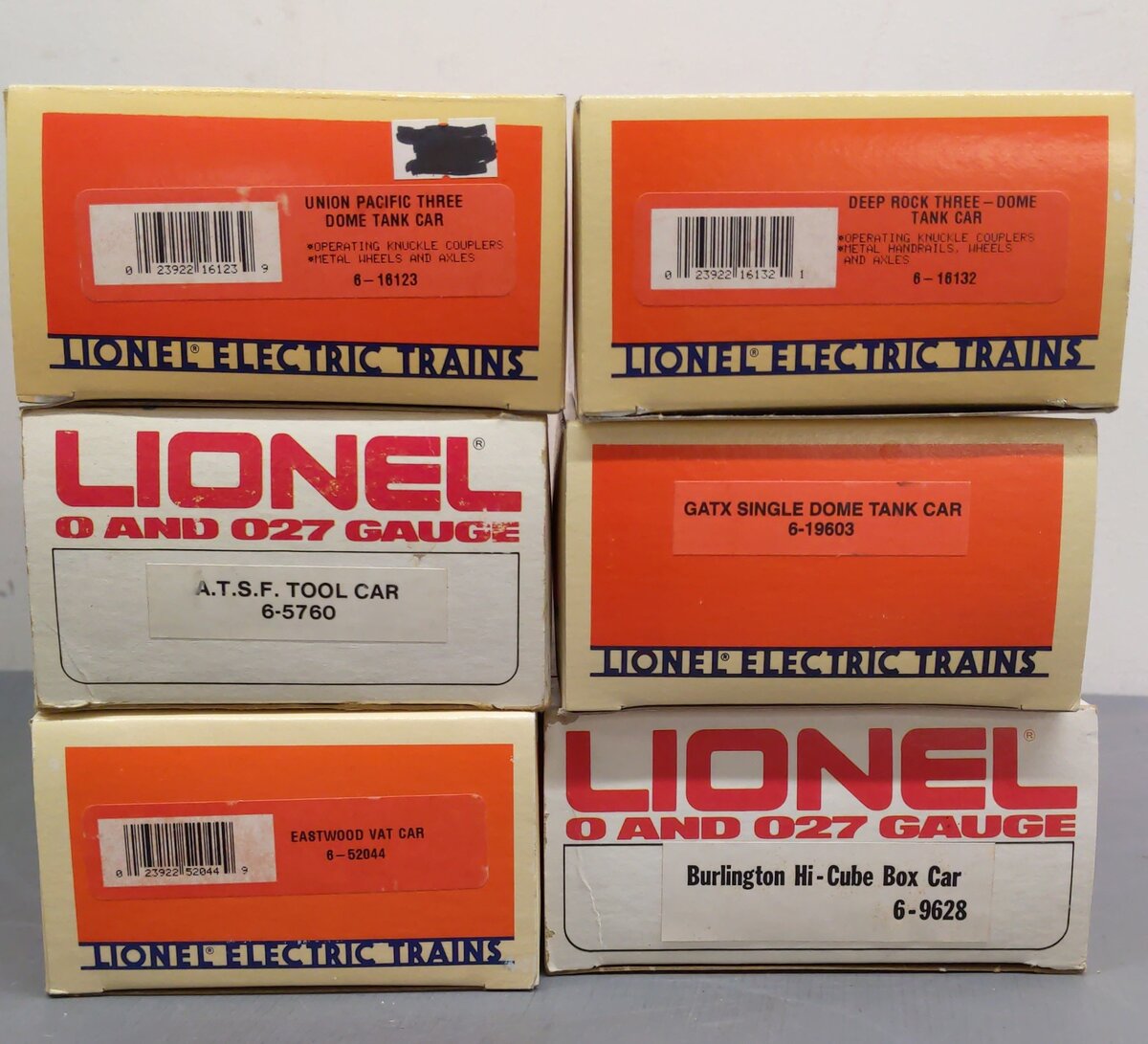 Lionel O Gauge Assorted Freight Cars 5760, 9628, 16123, 19603, 16123, 52044 [6] EX/Box